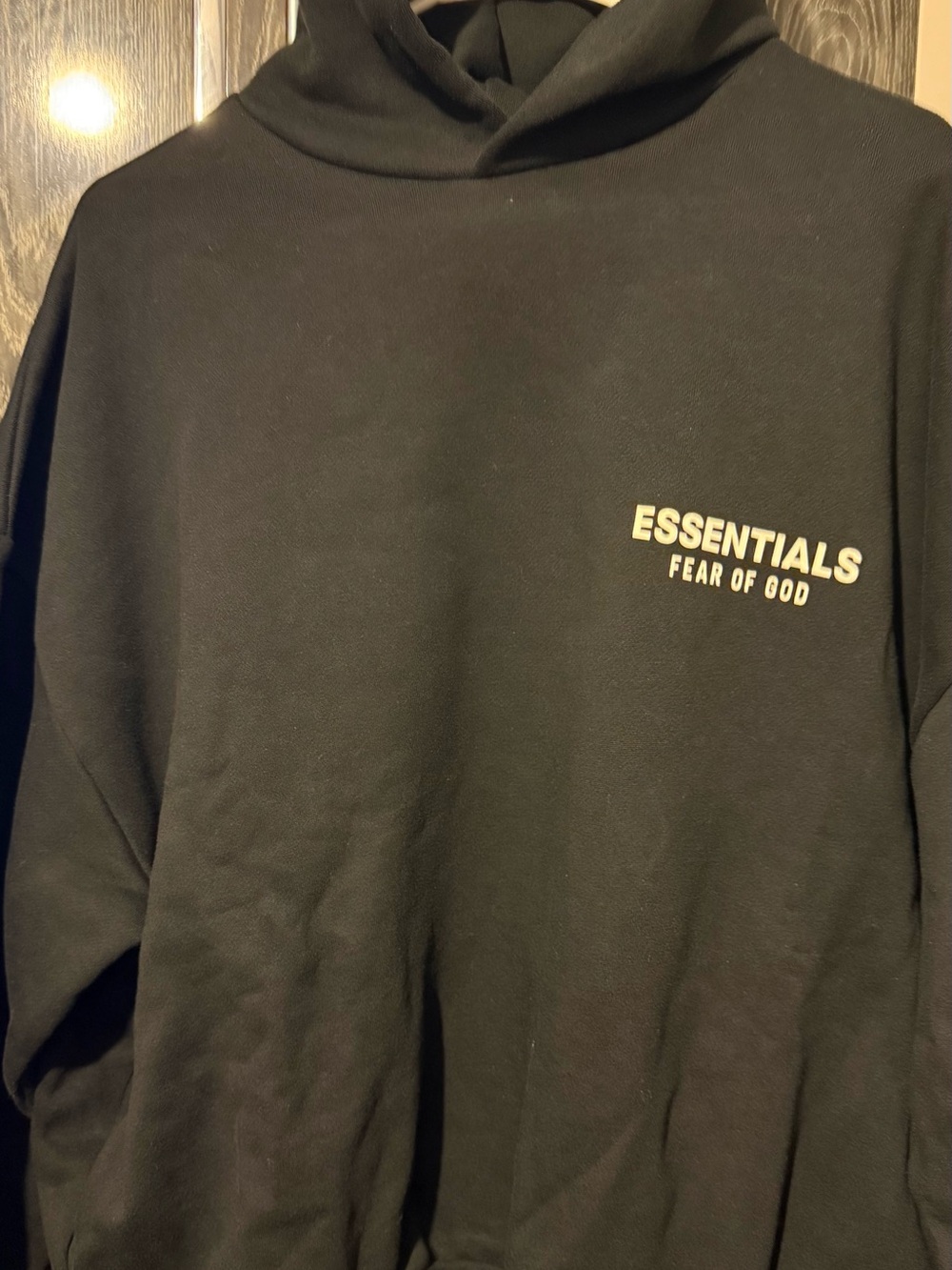 Essentials Black Hoodie with White ESSENTIALS Chest Logo